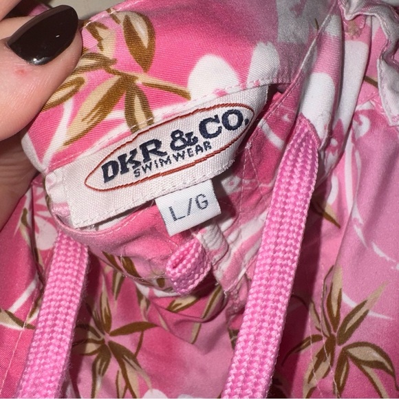 Women’s DKR & Co Swimwear Y2K Camo Floral Pink and Tan Tie Swim Shorts Size: L - Picture 7 of 16